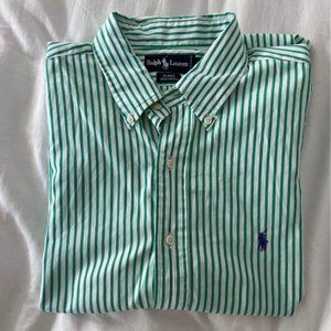 Ralph Lauren Button Down Mens Green Striped Short Sleeve XL